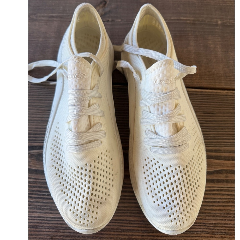 Crocs LiteRide Pacer Mens 9 Womens 11 White Light Breathable Comfort Sneakers